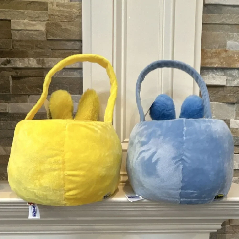 Peeps Plush Bunny Baskets Yellow Blue Set 10x8 in Easter/Candy Themed